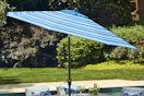 blue and white striped patio umbrella