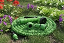 an expandable hose in a garden