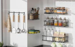 a organizers in a kitchen with tools and spices on it
