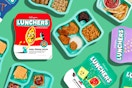 A collage of Little Spoons Lunchers on a green background