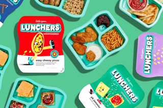 A collage of Little Spoons Lunchers on a green background