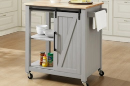 gray kitchen cart on wheels