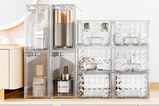 stackable storage drawers in vanity area