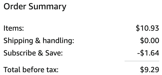 an amazon order summary ending in $9.29