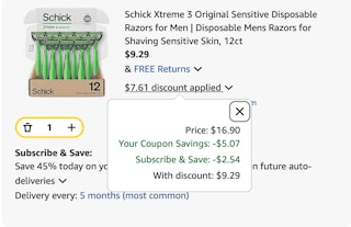 Razors Amazon receipt