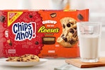 Chips Ahoy Chewy Cookies with Reese's and a glass of milk