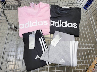 adidas leggings and sweatshirts in a cart