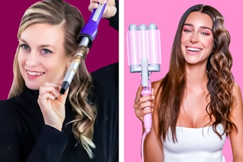 2 models using heat styling tools on their hair