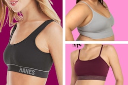 Hanes, Fruit of the Loom & Avia bralettes in 3 different styles & colors