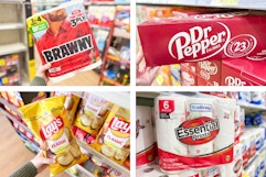 dollar general dr. pepper, lay's, true living, brawny 4-photo collage
