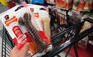 nylabone dog chews in a cart