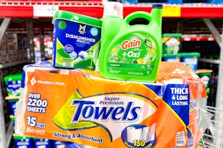 paper towels, dishwasher pacs and gain detergent