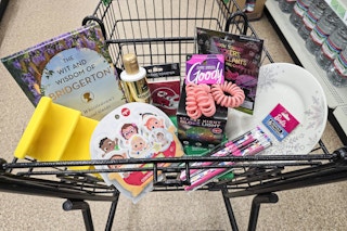 cart full of items at dollar tree