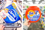 collage image of charmin toilet paper and tide pods