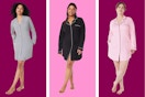 Three colors of the Joyspun women's sleep shirt: grey, black & pink