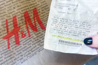 an H&M bag and receipt