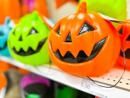 pumpkin blow molds sitting on a target shelf