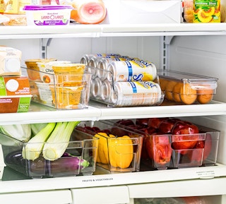 food in a refrigerator in clear bins