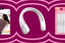 collage with items on pink and maroon background