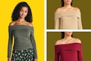 3 colors of the Time and Tru Women’s Fold Over Off Shoulder Top with Long Sleeves