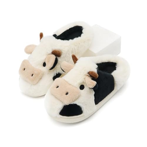 Adult Fuzzy Cow Slippers