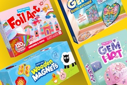 foil art, wooden magnets, gem hat, gem suncatcher craft sets