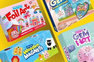 foil art, wooden magnets, gem hat, gem suncatcher craft sets