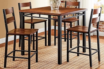 Lifestyle image of the Better Homes & Gardens 5-Piece Counter Height Dining Set in Vintage Oak