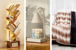 book tree shelf, candle warmer, and ombre colored blanket