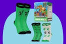 Minecraft Boys Crew Socks on a blue background.