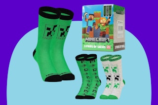 Minecraft Boys Crew Socks on a blue background.