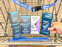 Dove M+C and Degree deodorant in a Walmart cart