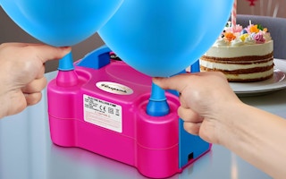 an electric balloon pump blowing up balloons