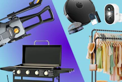 pressure washer, 4-burner griddle grill, robot vacuum, security camera, clothing rack