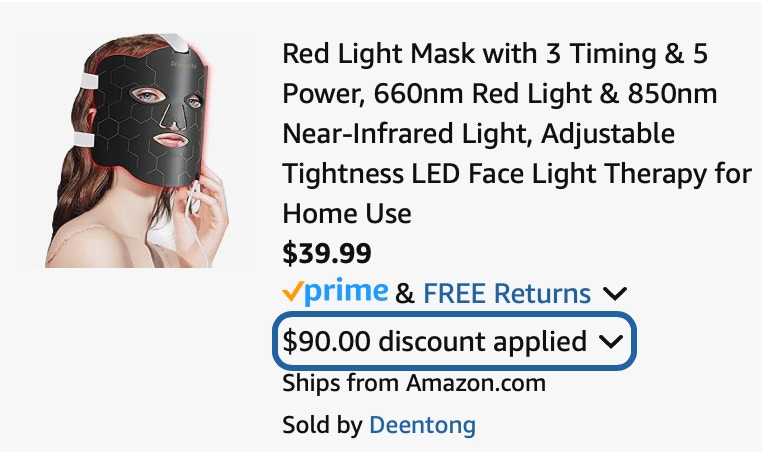 Devowellte Red Light Mask with 3 Timing & 5 Power, 660nm Red Light & 850nm Near-Infrared Light,