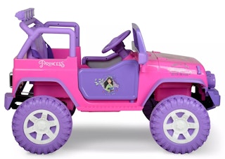 side view of a disney princess jeep style ride on toy