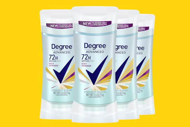Degree Advanced MotionSense Deodorant 4-Pack, $13.98 on Amazon card image