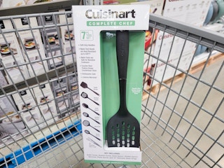 box of cuisinart kitchen utensils in a cart