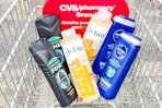 axe, st ives, and nivea body wash in a cart
