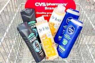 axe, st ives, and nivea body wash in a cart