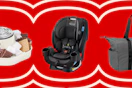 smores maker, graco car set, and gray duffel bag