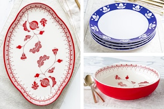 3 lifestyle images of the Sofia Home dinnerware collection: Platter, Bowl & Plate Set