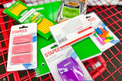 back to school products in a red cart