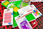 back to school products in a red cart