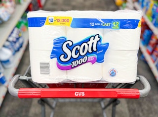 12-pack of Scott 1000 toilet paper in shopping cart