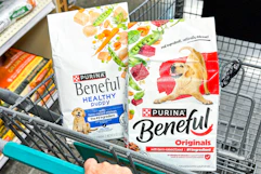purina beneful dog food bags in shopping cart