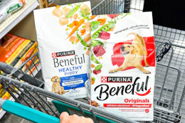 purina beneful dog food bags in shopping cart
