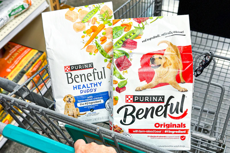 purina beneful dog food bags in shopping cart