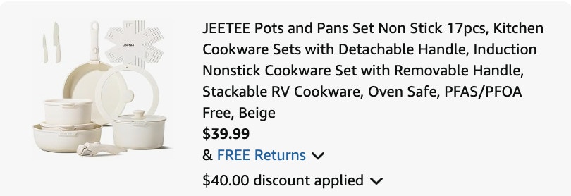 pots and pans set Amazon receipt