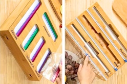 2 lifestyle images of a 9-in-1 storage bag organizer